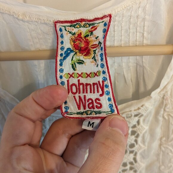 Johnny Was Collection "Liya" Georgette Tunic Blouse Embroidery Eyelet Sz Medium - Picture 6 of 13